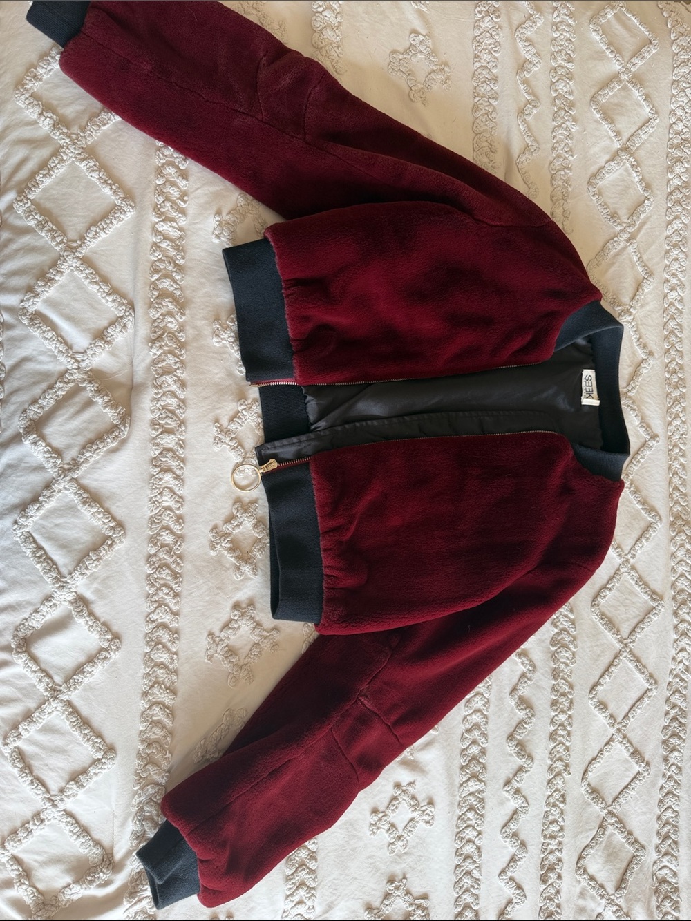 Women's Bomber Jacket in Burgundy with Black Trim